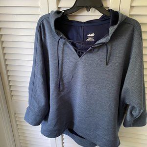 Navy Slouchy Quarter Sleeve Cropped Hoodie